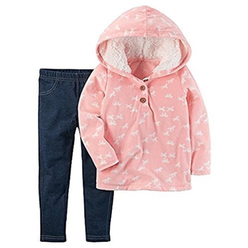 Carter's Pink Fleece Horse Hoodie Navy Jeggings